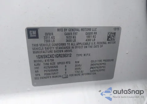 2016 Chevrolet Tahoe Ltz from USA, damaged, VIN 1GNSKCKC1GR236312